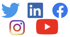 Social media pages including Twitter, LinkedIn, Facebook, Instagram, and YouTube